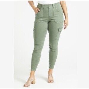 SPANX Cargo Pants Stretch Twill Ankle Flap Stretch Tummy Control Sage Green L